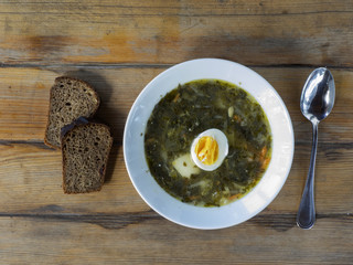 Green borsch with nettles, sorrel and boiled eggs