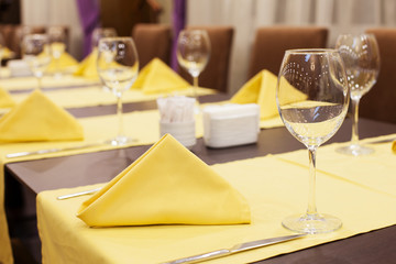 Yellow Restaurant table setting with wine glass 2