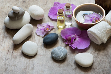 SPA and aromatherapy set with stones,flowers and oil