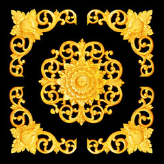 Pattern of flower carved  for decoration isolated on black  back