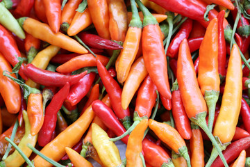 pile of paprika or fresh pepper in the market.