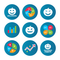 Halloween party icons. Pumpkin symbol.