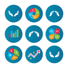 Hands icons. Insurance and meditation symbols.