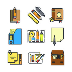 office stationery icon set color