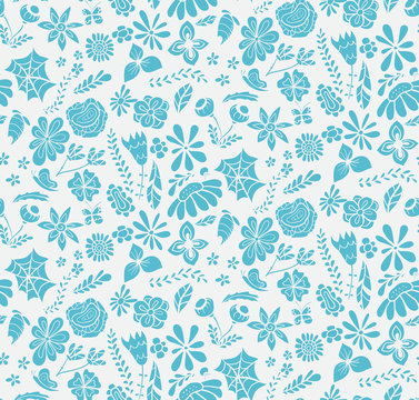 Blue flowers seamless pattern
