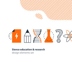 Scientific research, science education icons set