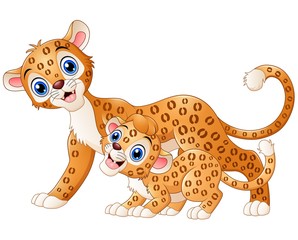 Mother leopard and cub leopard cartoon © dreamblack46