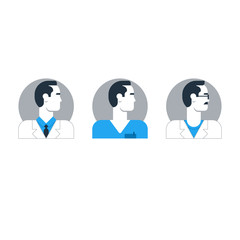 Doctor side view, man turned head, medical worker, surgeon, assistant, physician
