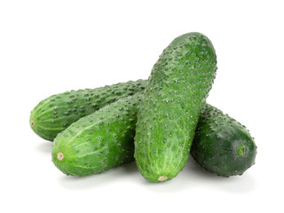 Four green cucumber on a white background