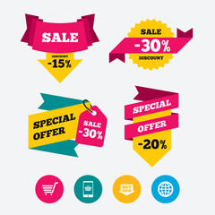 Online shopping icons. Smartphone, cart, buy.