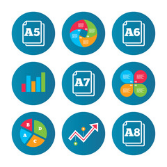 Paper size standard icons. Document symbol.