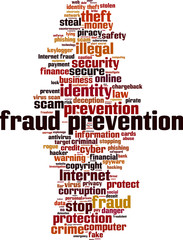 Fraud prevention word cloud concept. Vector illustration