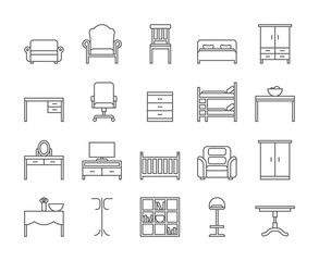 Line furniture icons set.