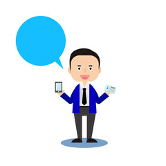 Business situation. Businessman with speech bubble for text. Vector illustration.