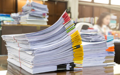 Stacks of paper in the office.