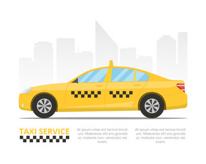 Fototapeta premium Yellow taxi cab. Template for a banner or billboard Taxi service. Vector illustration in flat style