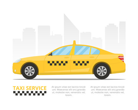 Yellow Taxi Cab. Template For A Banner Or Billboard Taxi Service. Vector Illustration In Flat Style