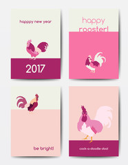 Fototapeta na wymiar Set of new year postcards with roosters