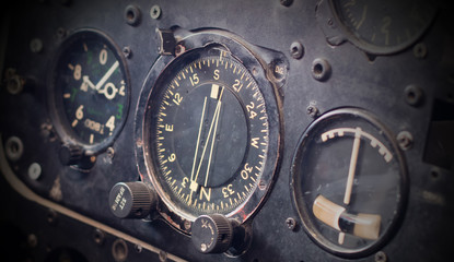 Different meters and displays in an old plane