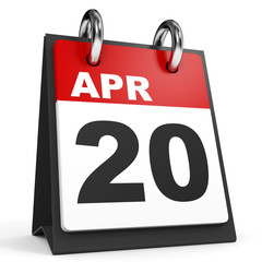 April 20. Calendar on white background.