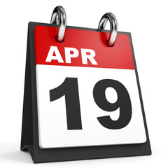 April 19. Calendar on white background.