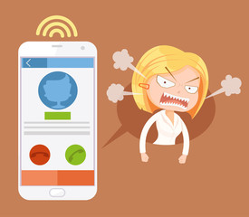 Angry office woman character call. Vector flat cartoon illustration