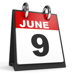 June 9. Calendar on white background.