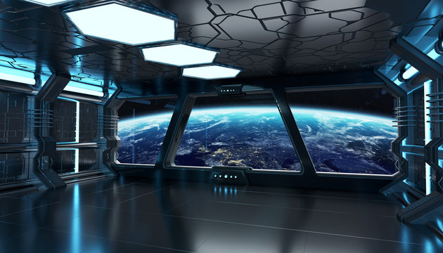 Spaceship blue interior 3D rendering elements of this image furn