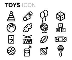 Obraz premium Vector black line toys icons set