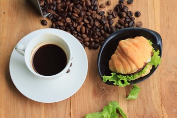 croissant with hot coffee