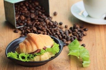 croissant with hot coffee