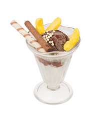Vanilla and chocolate sundae ice-cream in a glass.