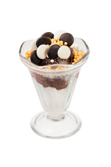 Vanilla ice-cream with chocolate chips and candies.