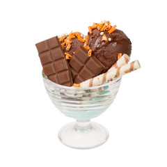 Chocolate ice-cream in a glass cup.