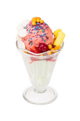 Raspberry Ice-cream sundae in a cup.