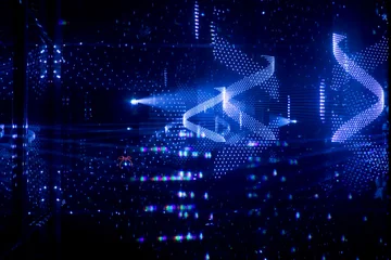 Photo sur Plexiglas Lumière et ombre Rayons abstraits texture de fond bleu futuriste, lumières laser bleues, résumé