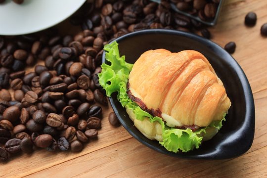 croissant with hot coffee