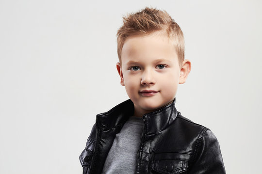 Fashionable child in leather  little boy with trendy haircut  Stock Photo | Adobe Stock