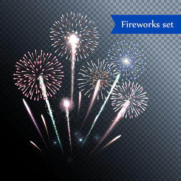 Set of isolated vector fireworks