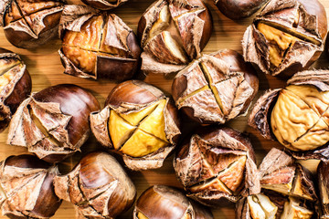 closeup of roasted chestnuts