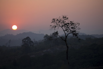 Sunset near the mountain 