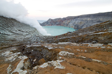 Panorama on Kawah Ijen a volcanic crater in eastern Java