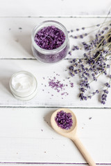 Obraz na płótnie Canvas ingredients for manufacture of natural cosmetics with lavender top view