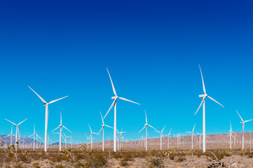 Windfarm landscape with a wind turbines in California USA