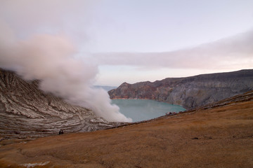 sunrise at Kawah Ijen volcano, Java Indonesia