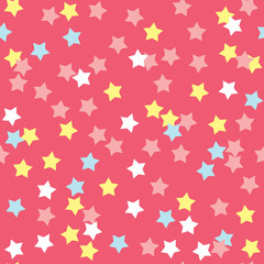 Donut glaze seamless pattern. Cream texture with sprinkle topping of colorful stars on pink background. Food bakery decoration. Vector eps8 illustration.