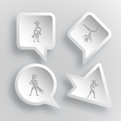 4 images: ethnic little man with drum, dancing ethnic little man