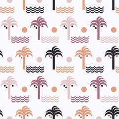 Seamless vector background with pattern of palm trees. Print. Repeating background. Cloth design, wallpaper.