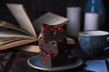 Chocolate brownies with cherries