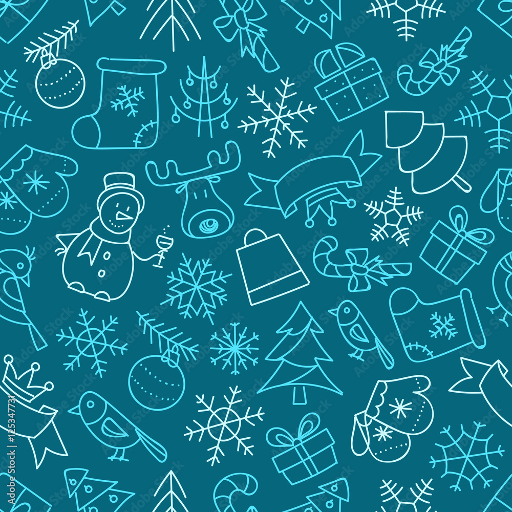 Poster christmas season vector seamless pattern. different elements col